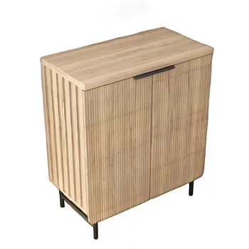 35" Oak Wood Textured Door Accent Cabinet With Two Doors