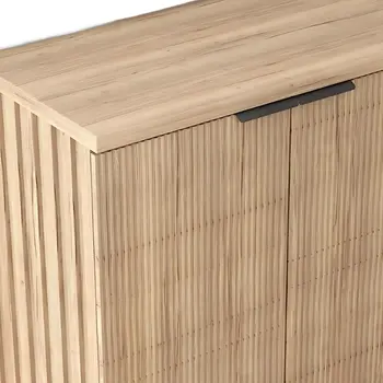 35" Oak Wood Textured Door Accent Cabinet With Two Doors