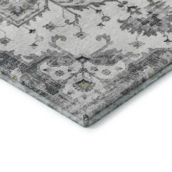 3' X 5' Light Gray Ivory And Gold Floral Medallion Washable Area Rug With UV Protection