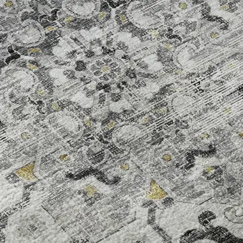 3' X 5' Light Gray Ivory And Gold Floral Medallion Washable Area Rug With UV Protection
