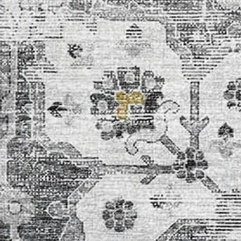 5' X 8' Light Gray Ivory And Gold Floral Medallion Washable Area Rug With UV Protection