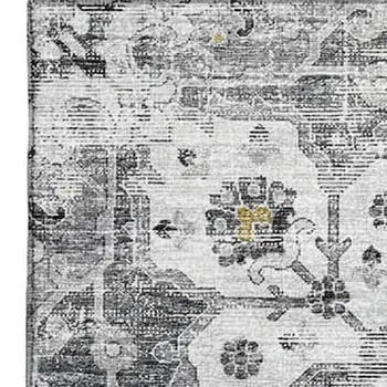 5' X 8' Light Gray Ivory And Gold Floral Medallion Washable Area Rug With UV Protection