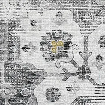 8' X 10' Light Gray Ivory And Gold Floral Medallion Washable Area Rug With UV Protection
