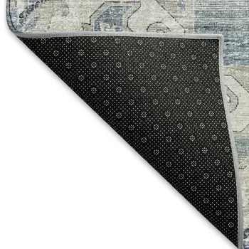 8' X 10' Blue Ivory And Gray Floral Medallion Washable Area Rug With UV Protection