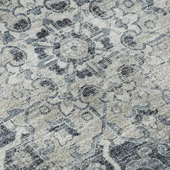 8' X 10' Blue Ivory And Gray Floral Medallion Washable Area Rug With UV Protection