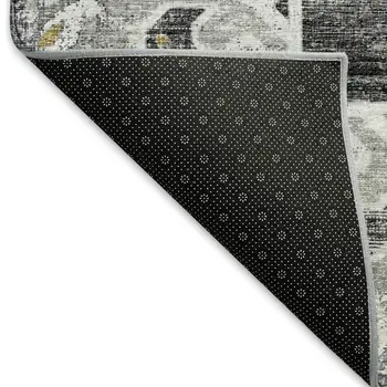 3' X 5' Graphite Gold And Charcoal Floral Medallion Washable Area Rug With UV Protection