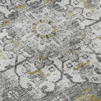 5' X 8' Graphite Gold And Charcoal Floral Medallion Washable Area Rug With UV Protection
