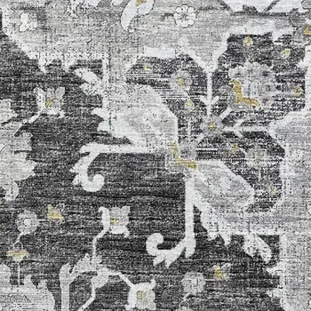 5' X 8' Graphite Gold And Charcoal Floral Medallion Washable Area Rug With UV Protection