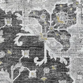 8' X 10' Graphite Gold And Charcoal Floral Medallion Washable Area Rug With UV Protection