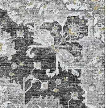 8' X 10' Graphite Gold And Charcoal Floral Medallion Washable Area Rug With UV Protection