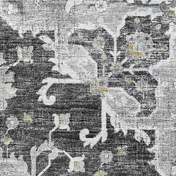 9' X 12' Graphite Gold And Charcoal Floral Medallion Washable Area Rug With UV Protection