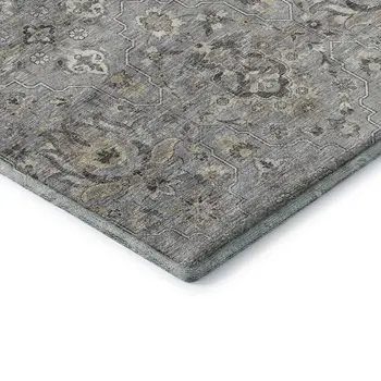 5' X 8' Ash Gray Brown And Ivory Floral Medallion Washable Area Rug With UV Protection