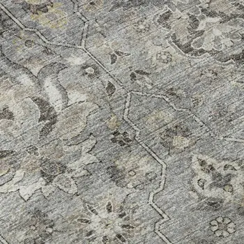 8' X 10' Ash Gray Brown And Ivory Floral Medallion Washable Area Rug With UV Protection