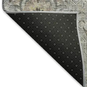 9' X 12' Ash Gray Brown And Ivory Floral Medallion Washable Area Rug With UV Protection