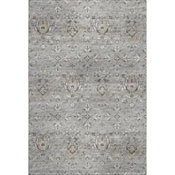 10' X 14' Ash Gray Brown And Ivory Floral Medallion Washable Area Rug With UV Protection