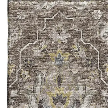 3' X 5' Taupe Ivory And Gold Floral Medallion Washable Area Rug With UV Protection