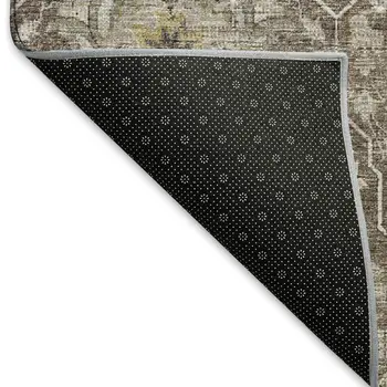 5' X 8' Taupe Ivory And Gold Floral Medallion Washable Area Rug With UV Protection