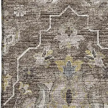 8' X 10' Taupe Ivory And Gold Floral Medallion Washable Area Rug With UV Protection