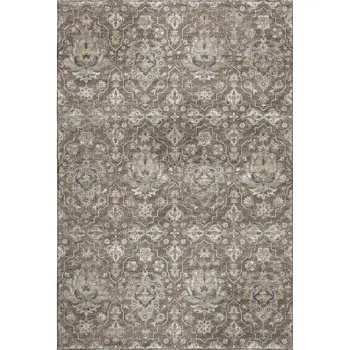 10' X 14' Taupe Ivory And Gold Floral Medallion Washable Area Rug With UV Protection