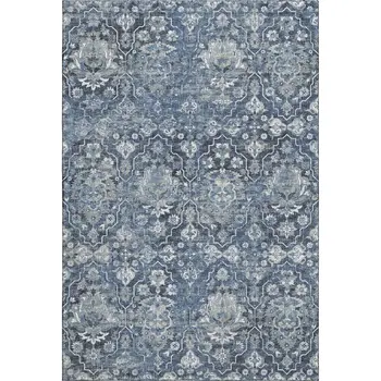 8' X 10' Blue And Ivory Floral Medallion Washable Area Rug With UV Protection