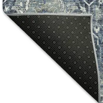 8' X 10' Blue And Ivory Floral Medallion Washable Area Rug With UV Protection