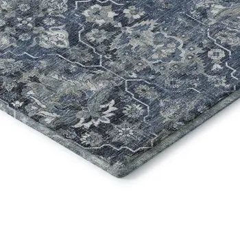 8' X 10' Blue And Ivory Floral Medallion Washable Area Rug With UV Protection