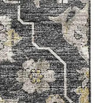 3' X 5' Graphite Ivory And Gold Floral Medallion Washable Area Rug With UV Protection