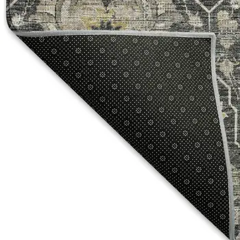 8' X 10' Graphite Ivory And Gold Floral Medallion Washable Area Rug With UV Protection