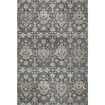 8' X 10' Graphite Ivory And Gold Floral Medallion Washable Area Rug With UV Protection