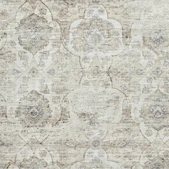 3' X 5' Linen And Ivory Floral Medallion Washable Area Rug With UV Protection