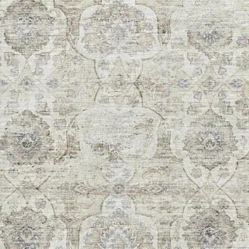 8' X 10' Linen And Ivory Floral Medallion Washable Area Rug With UV Protection