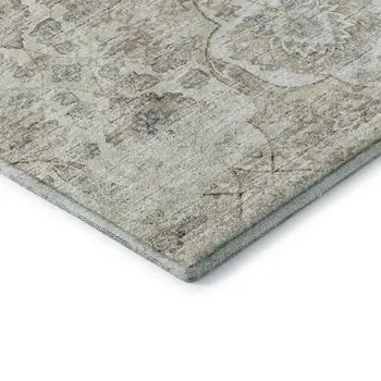 9' X 12' Linen And Ivory Floral Medallion Washable Area Rug With UV Protection