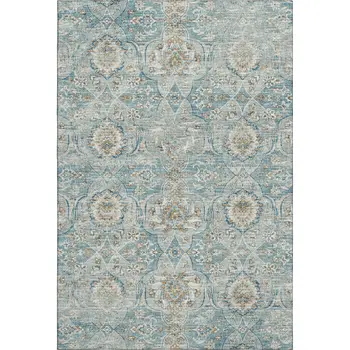 3' X 5' Persian Blue Coffee And Ivory Floral Medallion Washable Area Rug With UV Protection