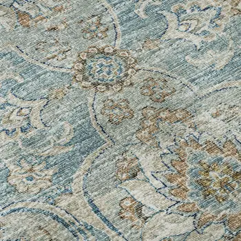 5' X 8' Persian Blue Coffee And Ivory Floral Medallion Washable Area Rug With UV Protection