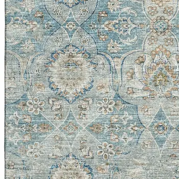8' X 10' Persian Blue Coffee And Ivory Floral Medallion Washable Area Rug With UV Protection