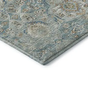 9' X 12' Persian Blue Coffee And Ivory Floral Medallion Washable Area Rug With UV Protection
