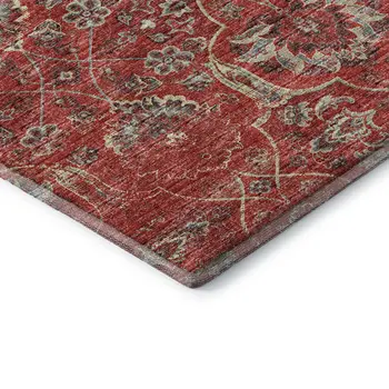 10' X 14' Red And Beige Floral Medallion Washable Area Rug With UV Protection