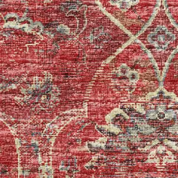 10' X 14' Red And Beige Floral Medallion Washable Area Rug With UV Protection