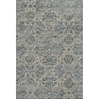 5' X 8' Denim Blue And Gray Floral Medallion Washable Area Rug With UV Protection