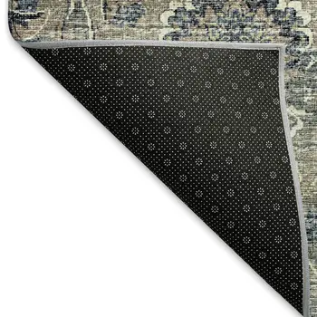 5' X 8' Denim Blue And Gray Floral Medallion Washable Area Rug With UV Protection