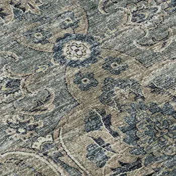 5' X 8' Denim Blue And Gray Floral Medallion Washable Area Rug With UV Protection