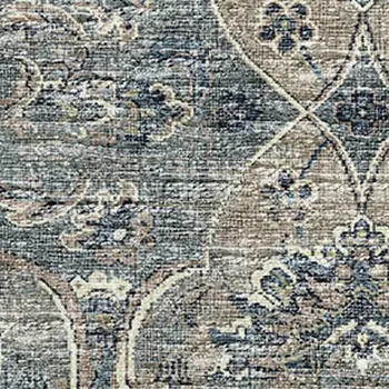 10' X 14' Denim Blue And Gray Floral Medallion Washable Area Rug With UV Protection