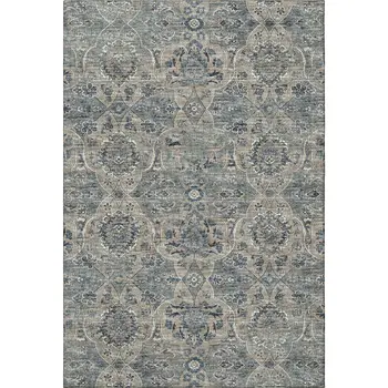 10' X 14' Denim Blue And Gray Floral Medallion Washable Area Rug With UV Protection