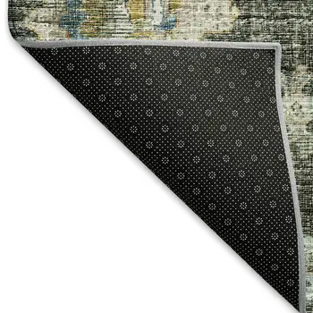 9' X 12' Charcoal Blue And Gold Floral Medallion Washable Area Rug With UV Protection