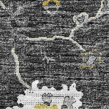 5' X 8' Graphite Ivory And Gold Floral Medallion Washable Area Rug With UV Protection