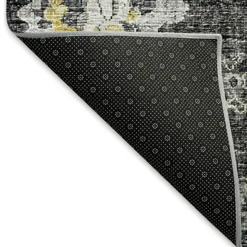 8' X 10' Graphite Ivory And Gold Floral Medallion Washable Area Rug With UV Protection