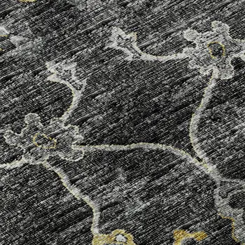 8' X 10' Graphite Ivory And Gold Floral Medallion Washable Area Rug With UV Protection