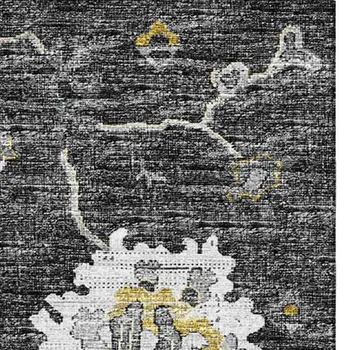 8' X 10' Graphite Ivory And Gold Floral Medallion Washable Area Rug With UV Protection