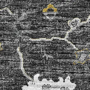 9' X 12' Graphite Ivory And Gold Floral Medallion Washable Area Rug With UV Protection