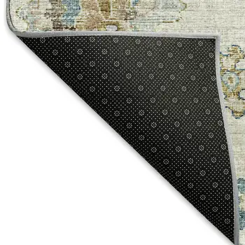 3' X 5' Linen Blue And Coffee Floral Medallion Washable Area Rug With UV Protection